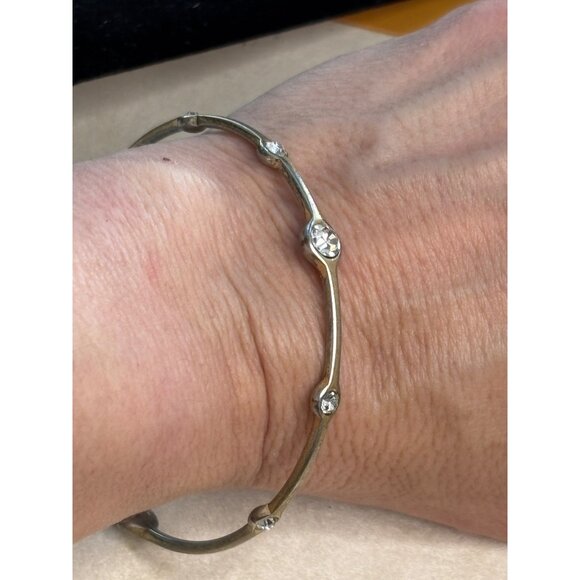 Lia Sophia Silver-Tone Lia Sophia Bangle Bracelet With Faux Diamond Accents - Picture 4 of 11